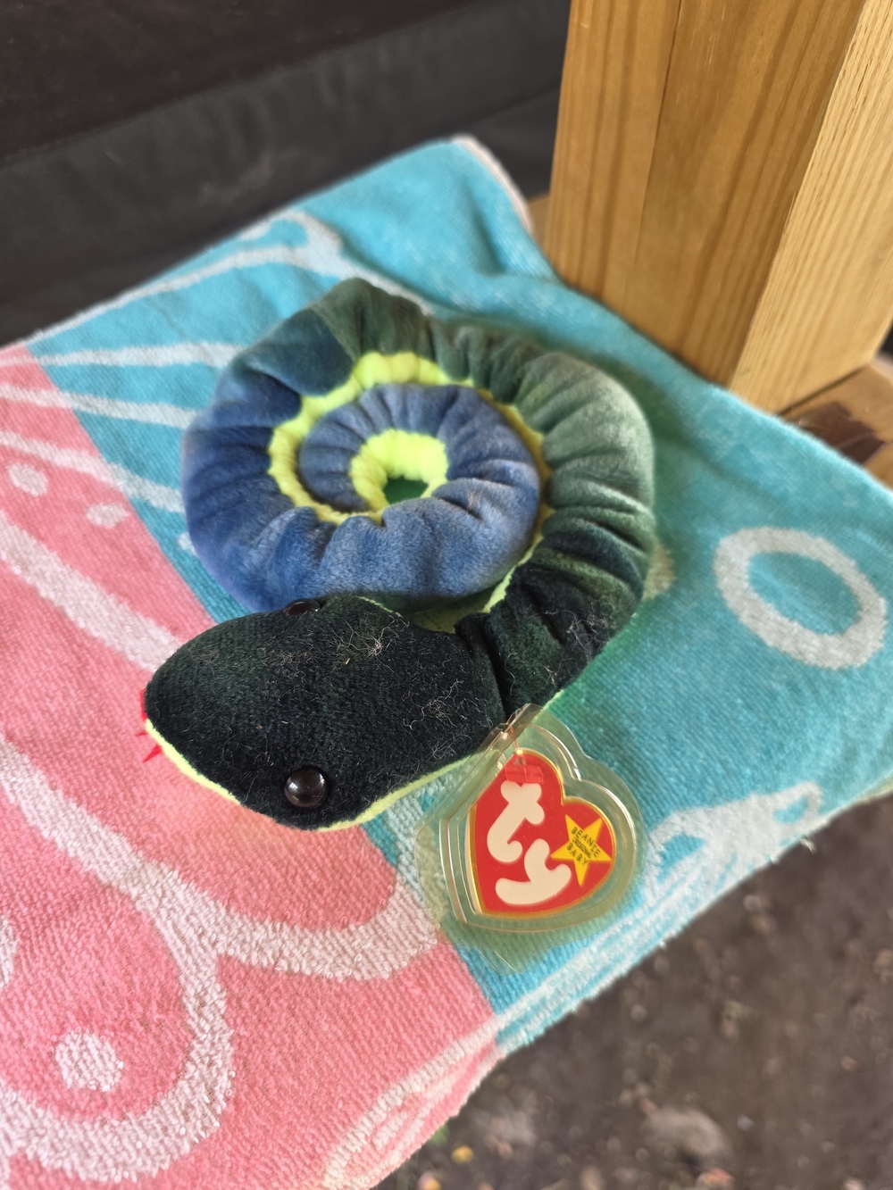 Ty Beanie Baby Spiral Plush Snake - Blue & Green